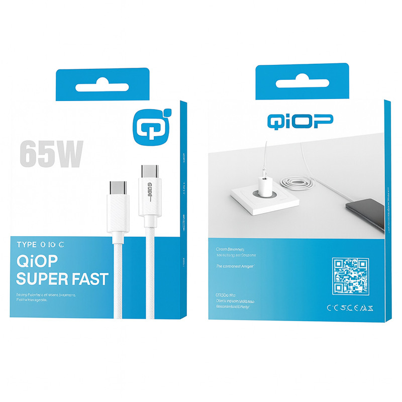 cable chargeur qiop type c 65w blanc